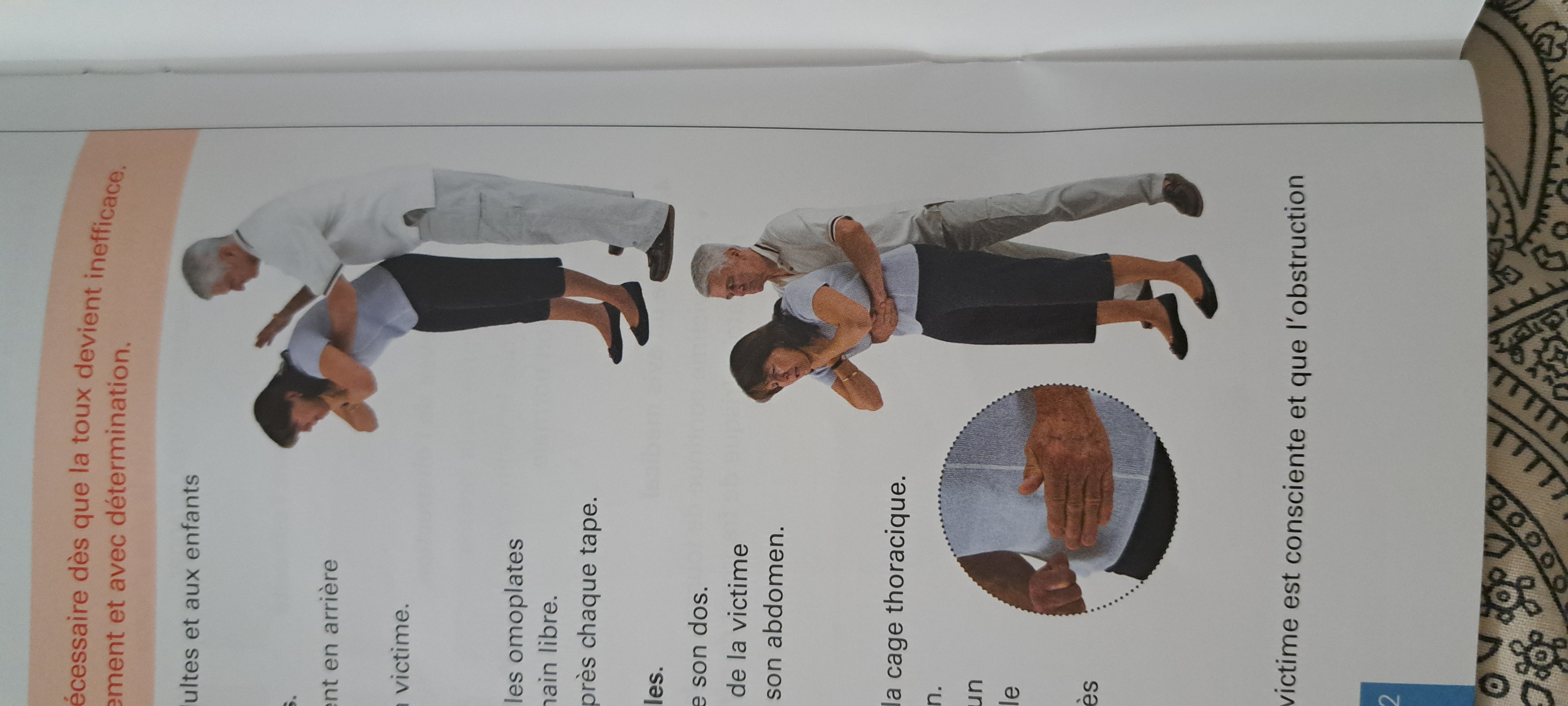 <p>Si femme enceinte ou personne corpulente faire le deuxième mouvement au niveau du buste </p>