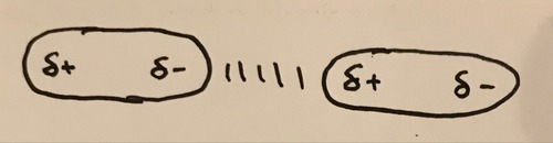 <p>The random movement of electrons causes an instantaneous dipole across the molecule which indices a dipole in neighbouring molecules resulting in weak forces of attraction</p>