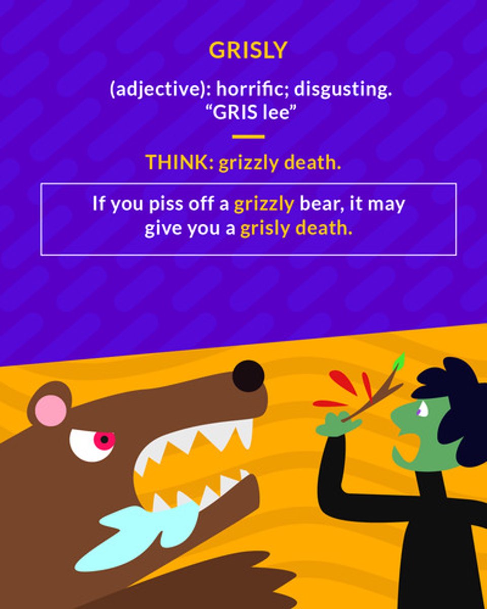 <p>causing horror or disgust</p><p>(adj.) horrific</p>