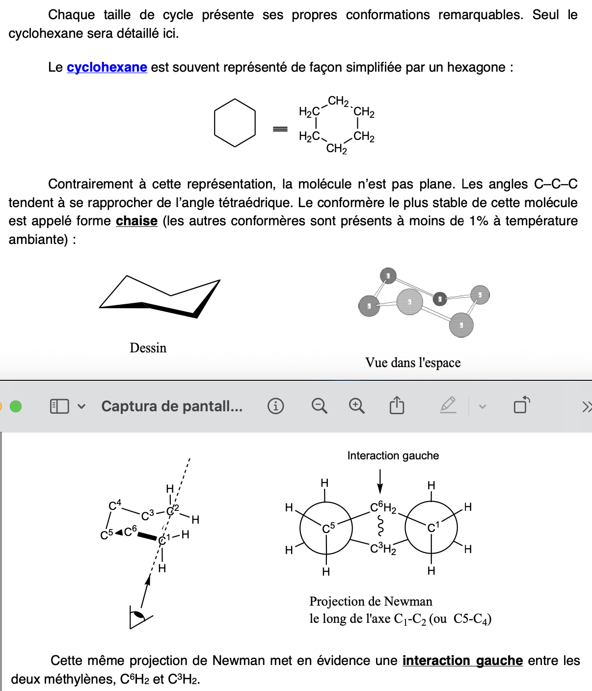 <ul><li><p>Le plus stable</p></li><li><p>Apparait car les angles C-C-C tendent à se rapprocher de l’angle tétraédrique</p></li></ul>