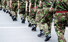 <p><strong>army-like</strong> (adj) /ˈɑːmi-laɪk/ E.g. My son attended an army-like course last year.</p>