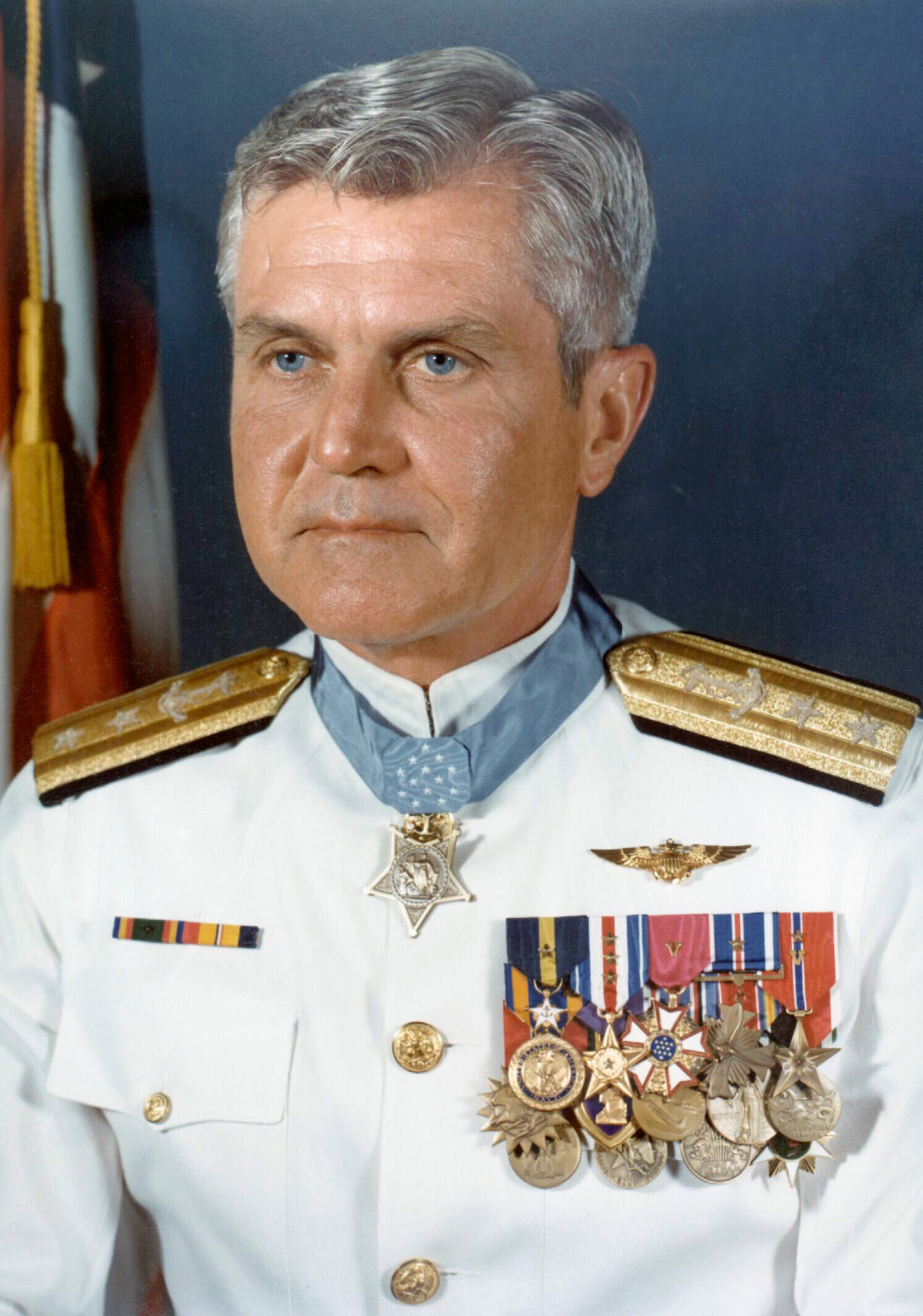 <ol><li><p>Class of 1947</p></li><li><p>Congressional Medal of Honor</p></li><li><p>Vietnam Prisoner of War</p></li><li><p>Four silver stars, two purple hearts </p></li><li><p>President of Naval War College</p><p></p></li></ol><p></p>