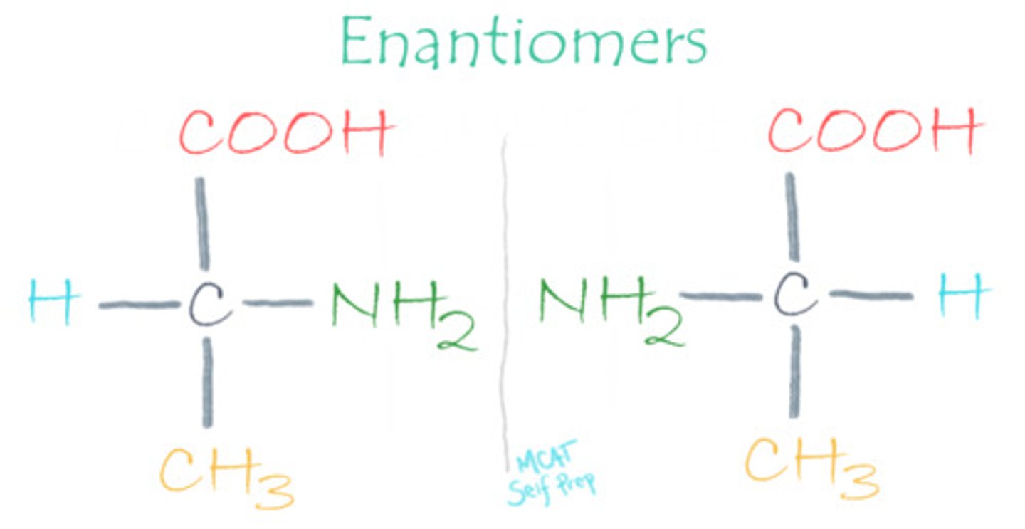 <p>Enantiomers are mirror-image molecules that are not superimposable.</p>