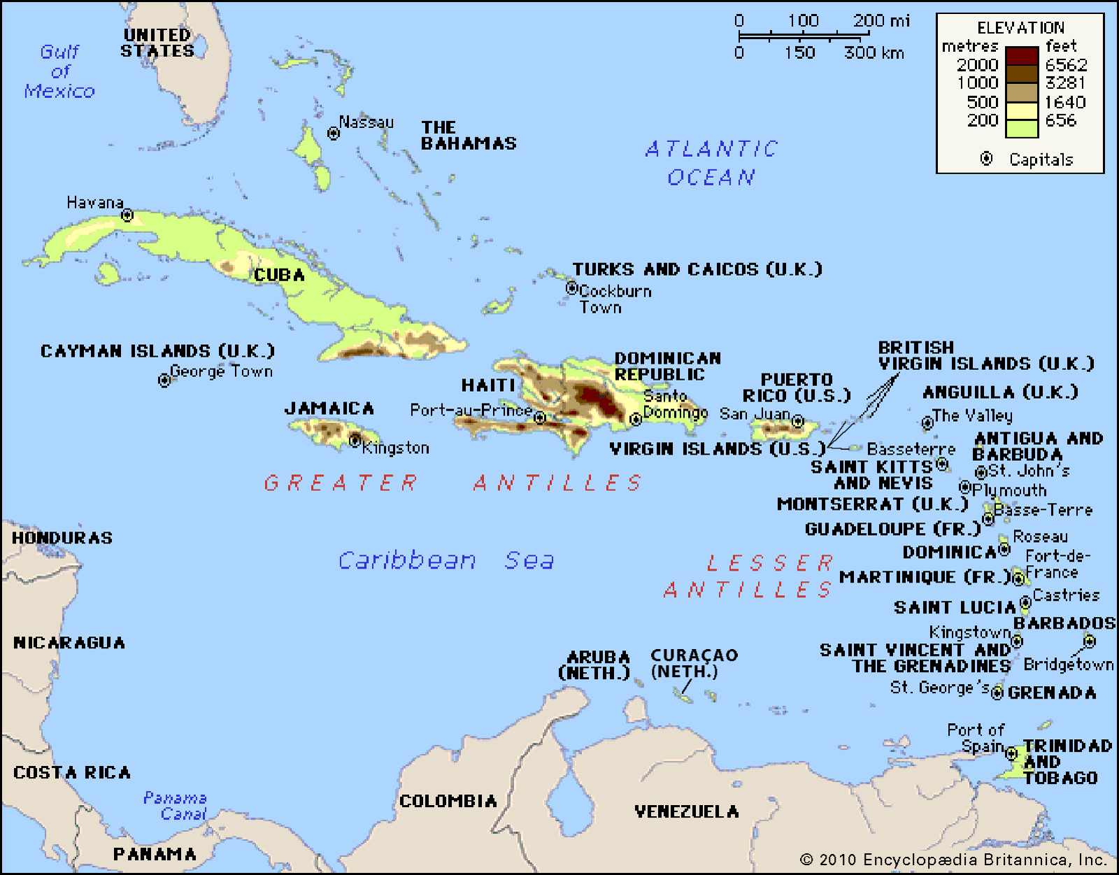 <p>A group of islands separating the Caribbean sea  and the Atlantic ocean</p>