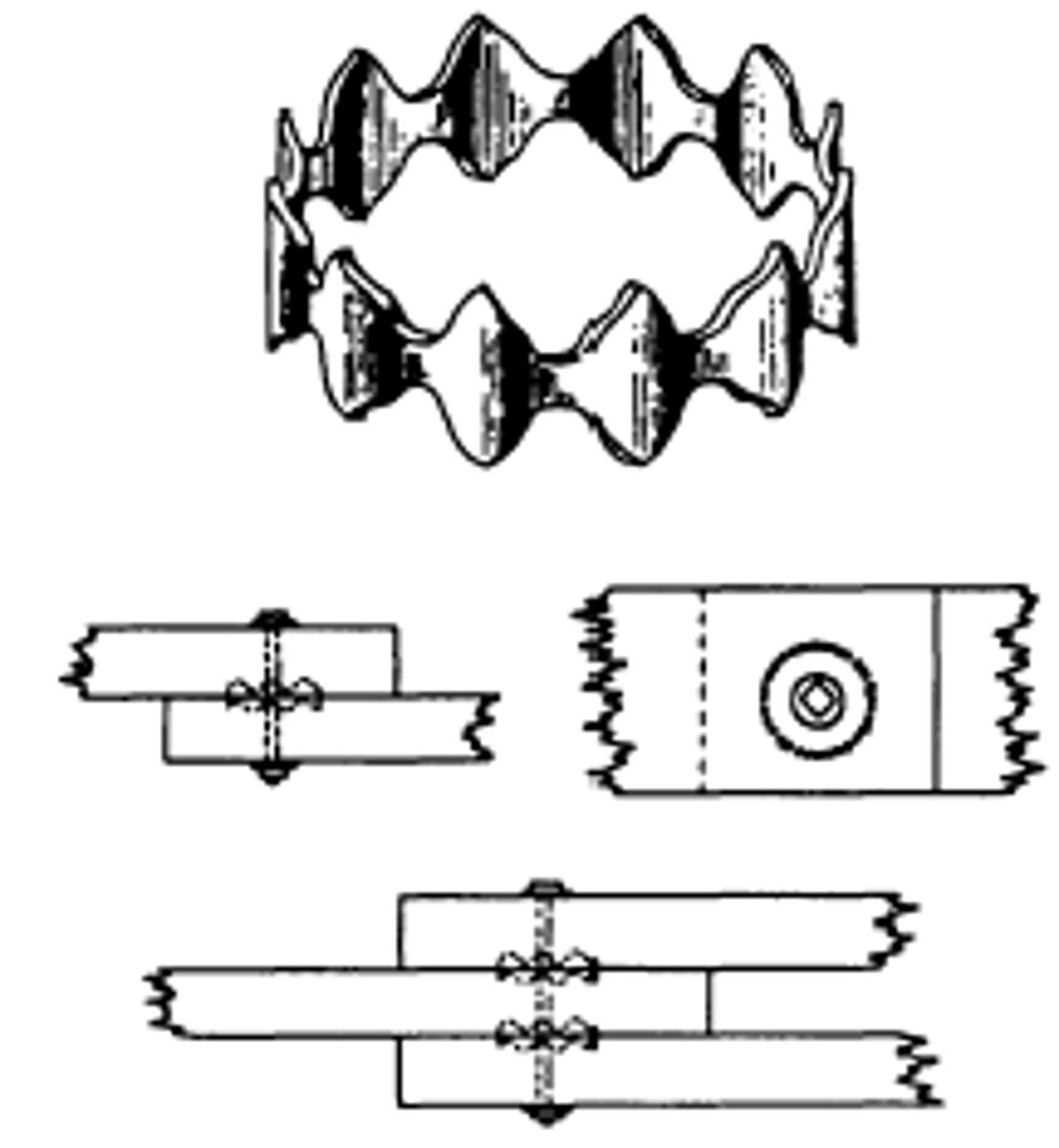 <p>Timber Connector</p><p>These are toothed and corrugated. They are made in 2, 2-5/8, and 4 4 in. dia. They are used between two timber frames for comparatively light construction.</p>