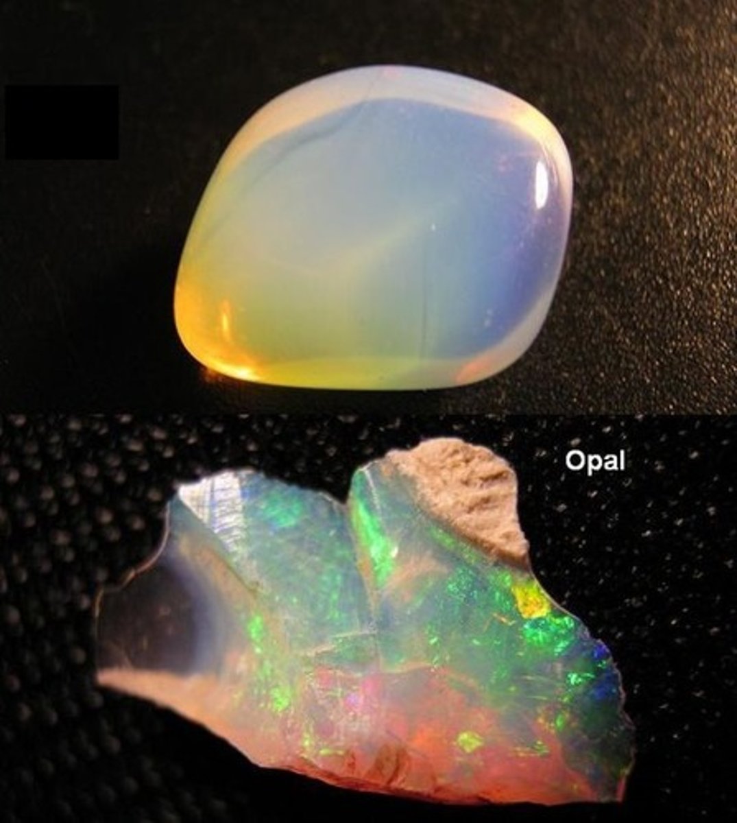 <p>exhibiting a milky iridescence like that of an opal, rainbow like (opal, moon stone)</p>
