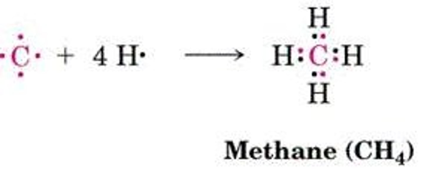 <p>Identical bonds oriented tetrahedrally around carbon.</p>