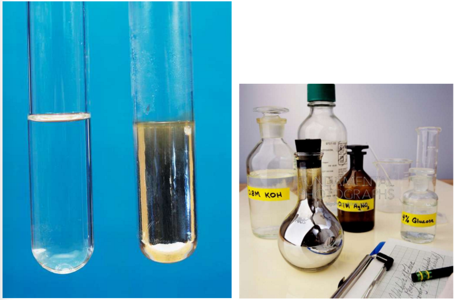 <p>silver mirror formed on the test tube or flask you are working in (from colourless solution)</p>