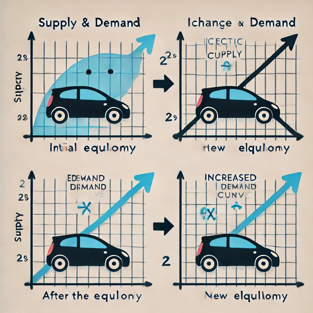 <p><span style="color: yellow">How does the market react to a change in either supply or demand?</span></p><ul><li><p><span style="color: yellow">Explain, using an example, the steps a market takes to go from one equilibrium to another.</span></p></li></ul><p></p>