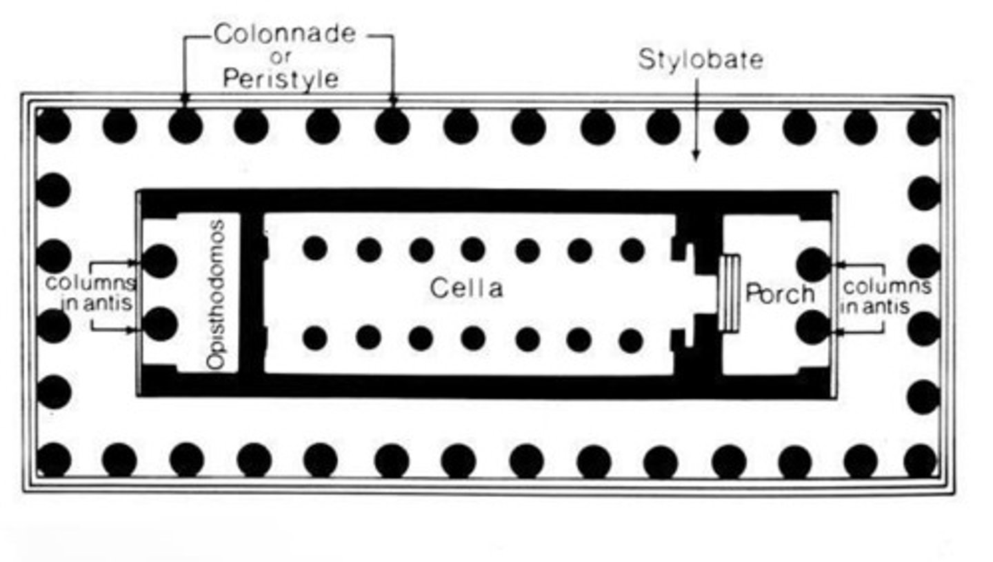 <p>, principal chamber; enclosed part of the temple where the cult image was kept.</p>