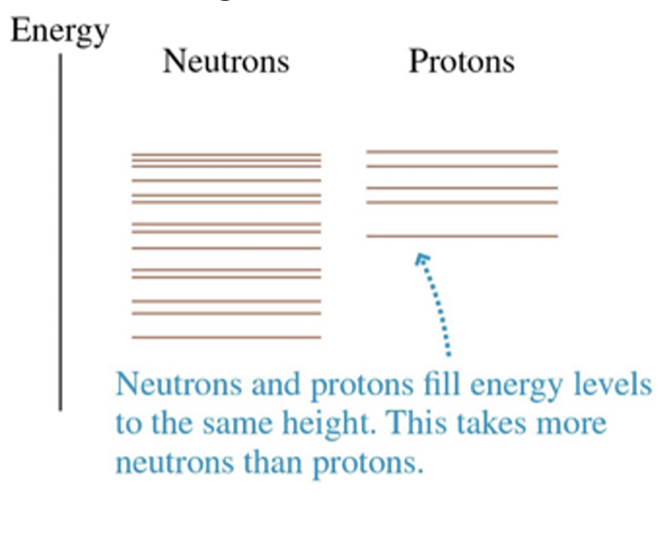 <p>The net result of beta decay is to keep the levels on both sides filled to just about the same energy.</p>