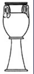 <p>short vase on a very tall stand with two short handles</p>