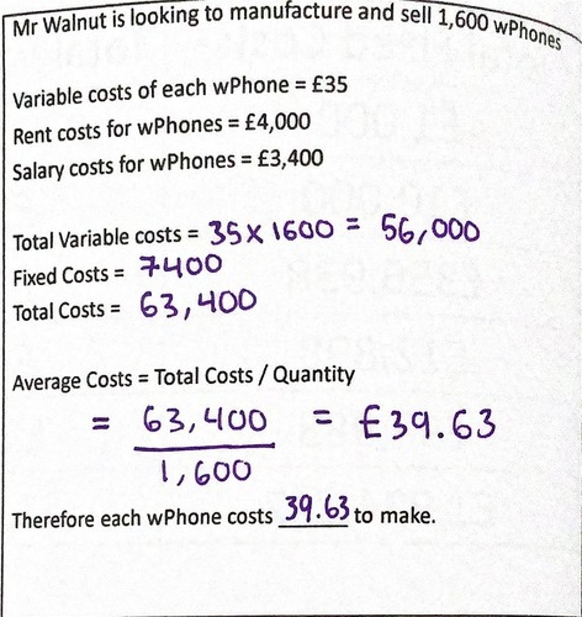 <p>Average cost = total costs / quantity.</p>
