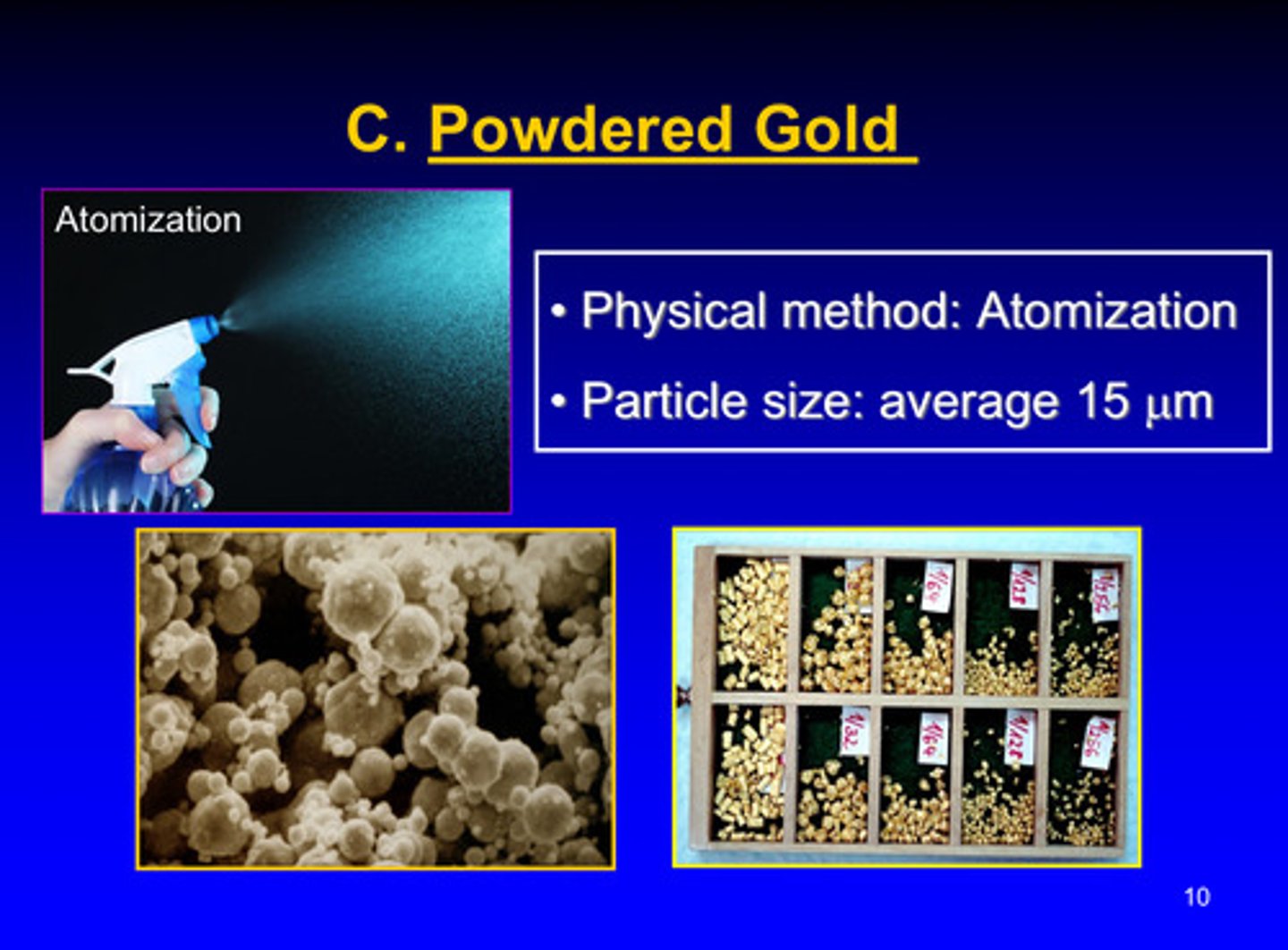 <p>physical method: atomization</p><p>particle size: average 15 um</p>