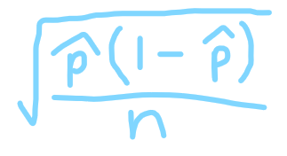 <p>when the SD of a statistic is estimated from data <br>(pic for SE of sample proportion - don’t know p, so use <span>p̂ to get SD of statistic) </span><br><span>SE of sample mean is s</span><sub><span>x</span></sub><span>/(√n) - don’t know </span>σ, so use s<sub>x</sub></p>