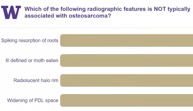 <p>which of the following feature is NOT typically associated with osteosarcoma </p>