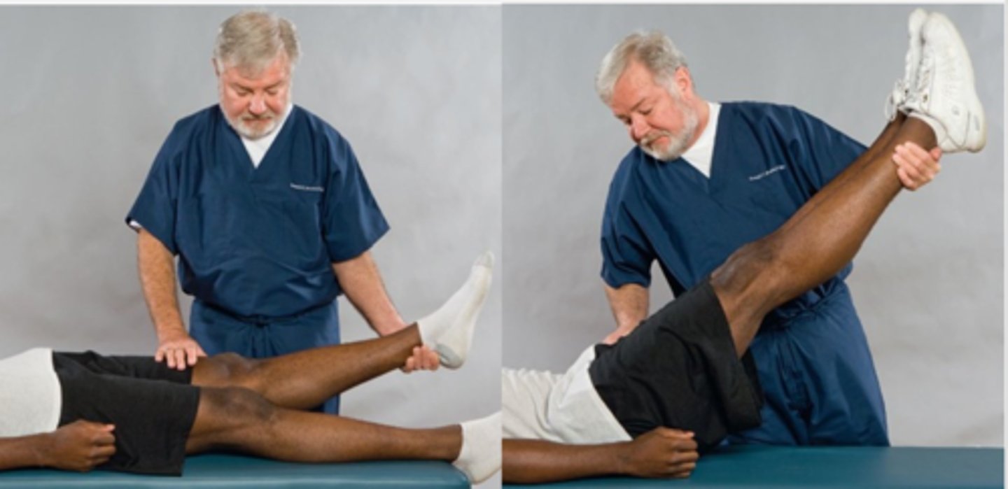 <p>Assessment for:</p><p>- Lumbosacral joint involvement</p><p>- AKA: Bilateral Straight-Leg-Raising Test</p>