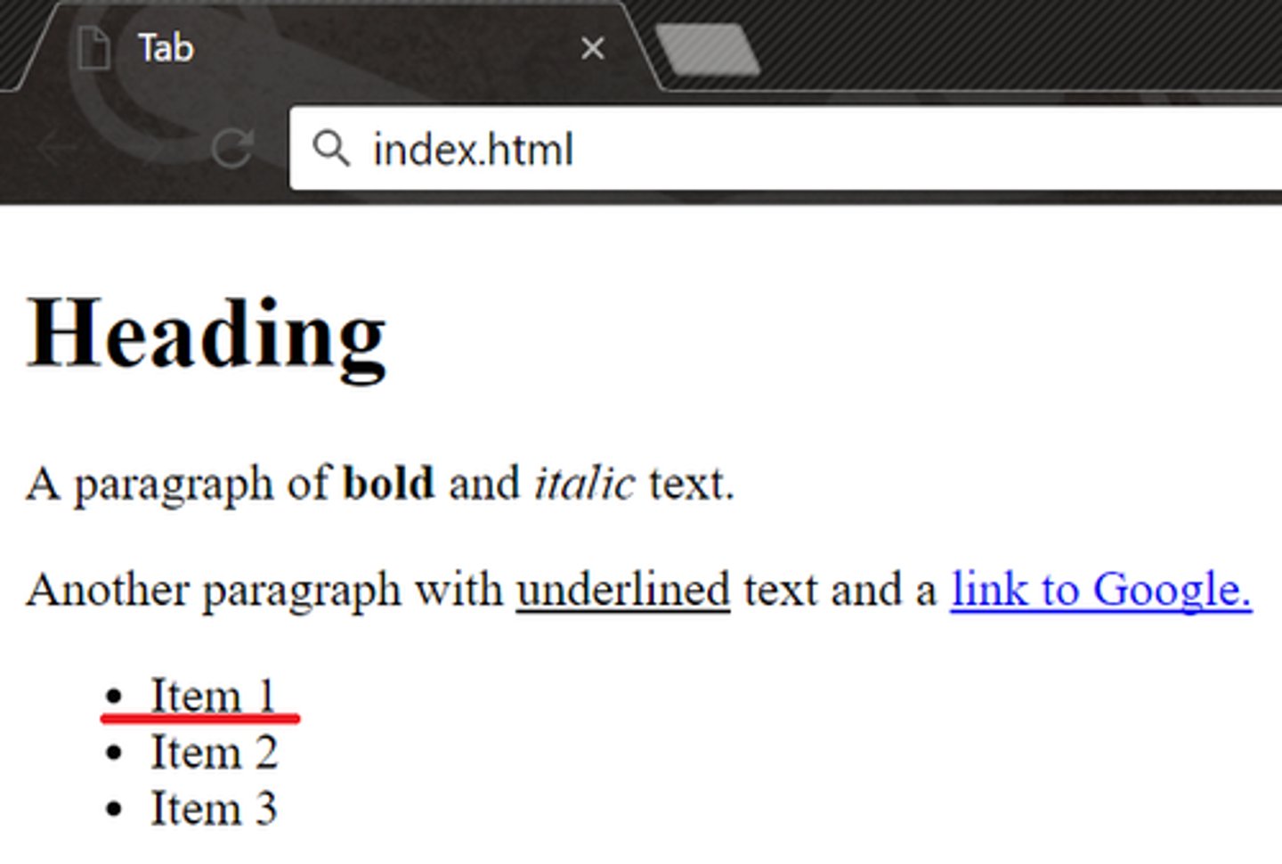 <p>A single bullet in a list.</p>
