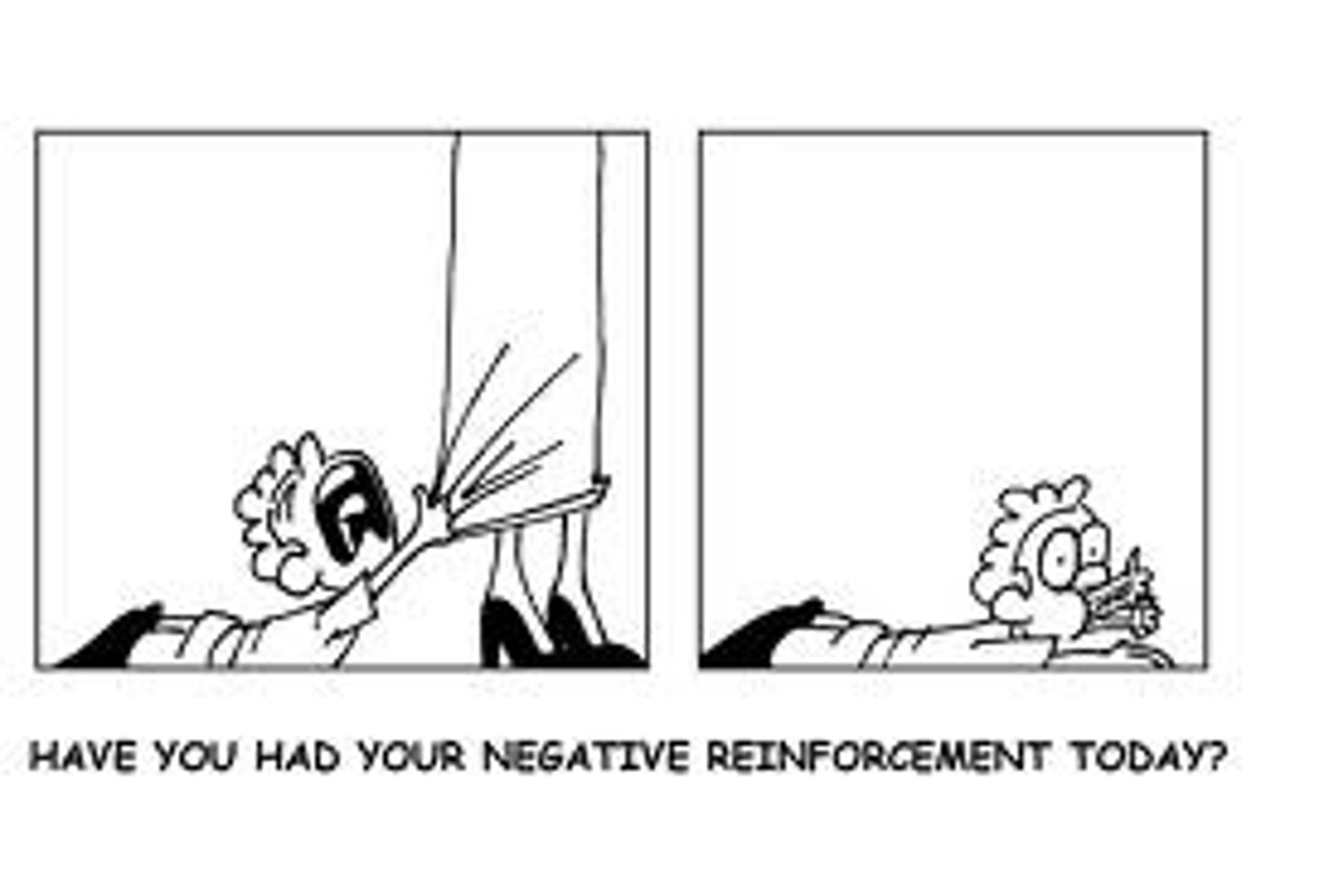 <p>increasing behaviors by stopping or reducing negative stimuli, such as shock. Any stimulus that, when removed after a response, strengthens the response.</p>