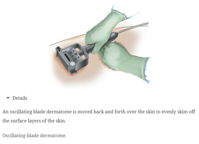 <p>c) Cutting thin slices of skin for grafting</p>