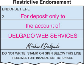 <p>For deposit only to</p><p>the account of</p><p><em>business/person </em></p><p><em>student’t signature</em></p>
