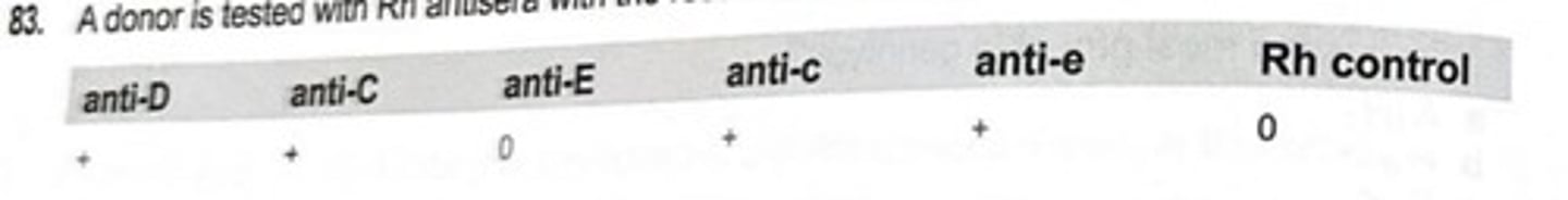 <p>A donor is tested with Rh antisera with the results shown in the table. What is his most probable Rh genotype?</p><p>a R1R1</p><p>b R1r</p><p>c R0r</p><p>d R2r</p>