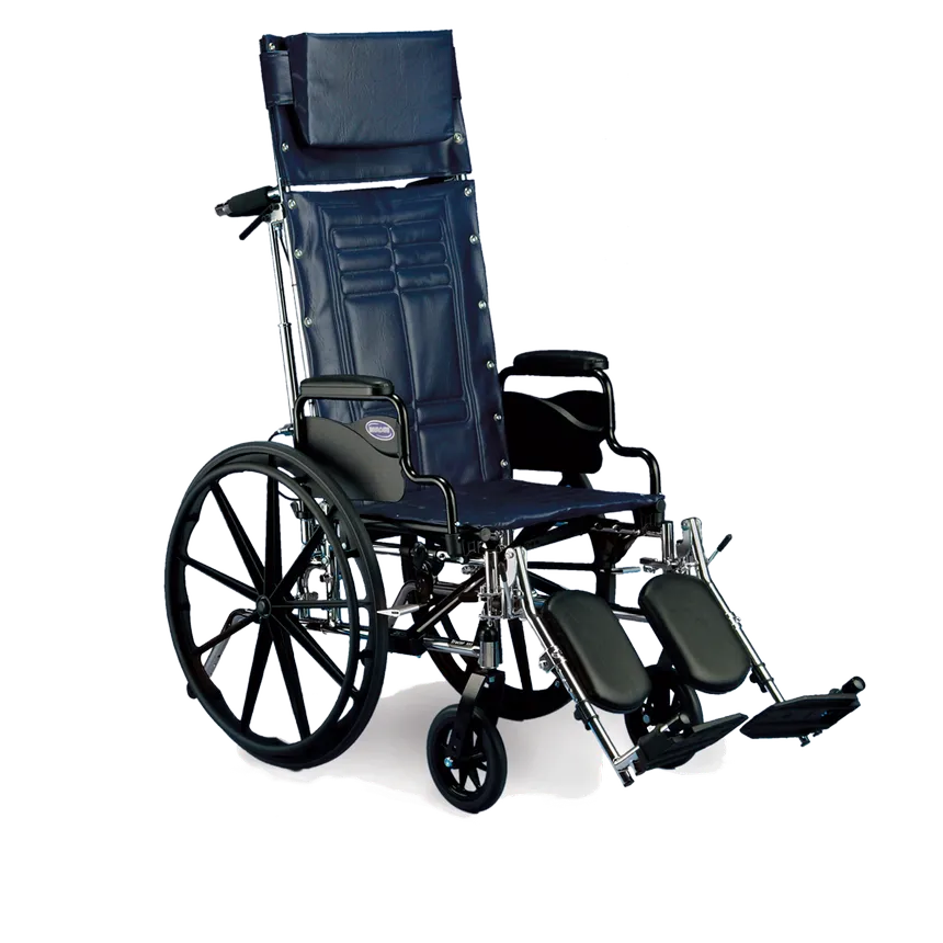 <p>-High back reclines independently of rest of the chair</p><p>-Provides pressure relief, regulates BP, improves respiration, and provides support for individuals who are unable to independently maintain upright sitting position</p><p>-Since these W/C extend angle of hips, they can elicit flexor/extensor spasms and SHOULD NOT be used with clients who have spasticity</p>