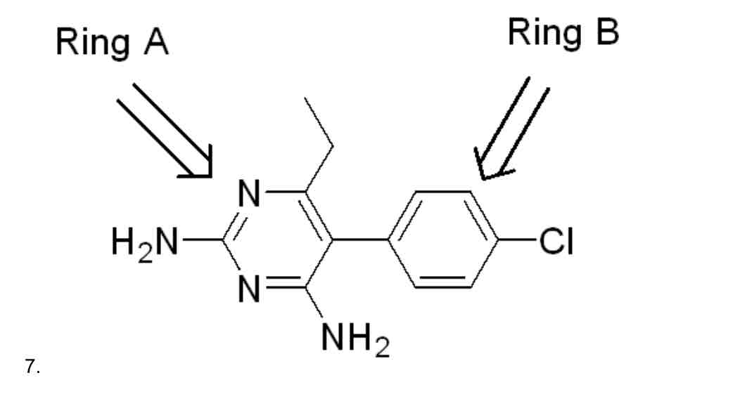 <p><span style="color: rgb(0, 0, 0)">Pyrimethamine contains two rings: ring A and ring B. Are they aromatic or non-aromatic?</span></p>