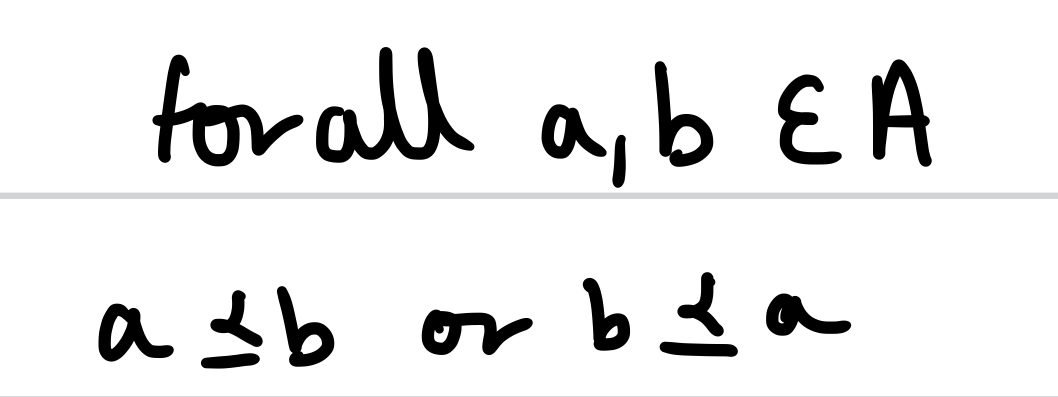 <p>For all a and b in A, either a is ranked less than or equal to b or b is ranked less than or equal to a</p>