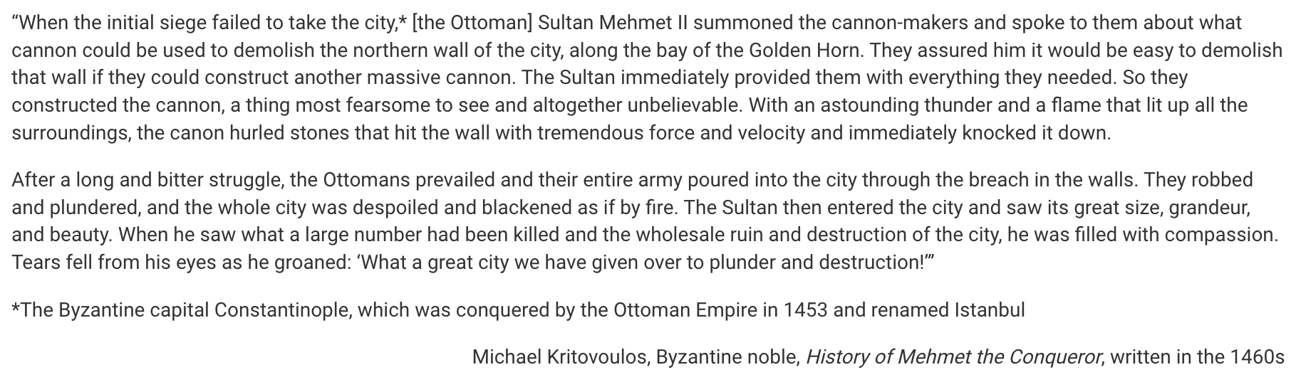 <p>The type of weaponry used in the siege, as described in the passage, could also help to explain the expansion of all of the following states in the period 1450–1750 EXCEPT the…</p><p></p><p><strong>A</strong></p><p>Aztec (Mexica) Empire</p><p><strong>B</strong></p><p>Safavid Empire</p><p><strong>C</strong></p><p>Mughal Empire</p><p><strong>D</strong></p><p>Qing dynasty</p>