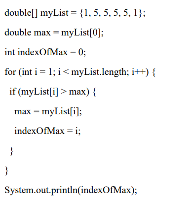 <p>What is the output of the code that finds the index of the maximum value in myList?</p>