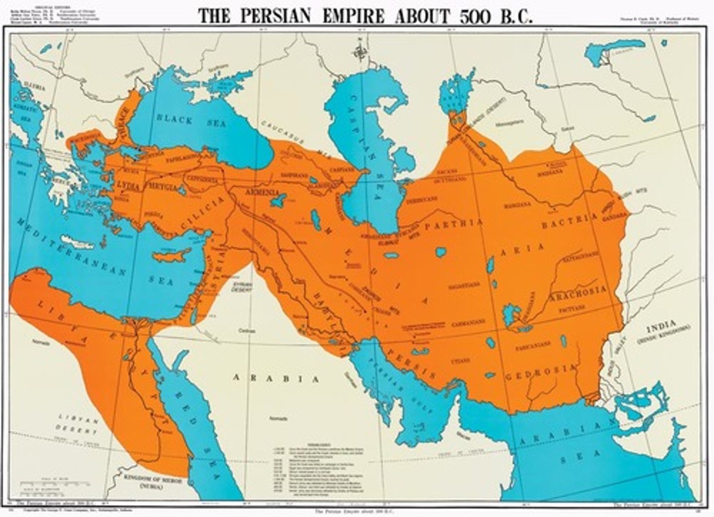 <p>founded by Cyrus the Great and known for its vast territory spanning three continents and its impressive infrastructure like the Royal Road, a postal road that ran from Susa to Sardis. The Persians had a more sophisticated governing system than others.</p>