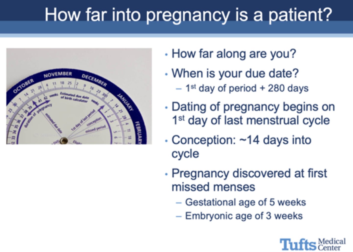 <p>1st day of period + 280 days</p>
