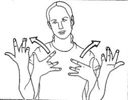 <p>Start with your middle finger of both hands pointint at your chest; left both your middle fingers away and bounce your head up quickly</p>