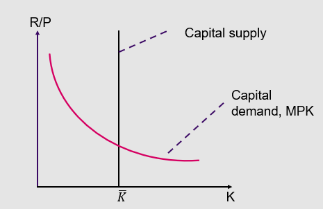 <ul><li><p>Rental firms invest in new capital when benefit &gt; cost</p></li><li><p>Benefit (per unit capital) : R/P (income from renting capital)</p></li></ul><p>Components of capital costs:</p><p></p><p>Interest cost: i x Pk</p><ul><li><p>Pk = nominal price of capital &lt;/aside&gt;</p></li></ul><p></p><p>Depreciation cost: <strong><em>δ</em></strong> x Pk</p><ul><li><p><strong><em>δ</em></strong> = rate of depreciation &lt;/aside&gt;</p></li></ul><p></p><p>Capital loss: - Δ<strong><em>P</em>K</strong></p><ul><li><p>capital gain Δ<strong><em>P</em>K</strong> &gt; 0, reduces cost of K &lt;/aside&gt;</p></li></ul><p></p><p><span>Nominal-cost-of-capital: iPk + δPk -  ΔPK = Pk + (i + δ - ΔPK / Pk )</span></p><p></p>