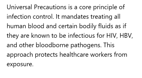 <p>E. Universal precautions</p>