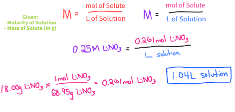 <p>What volume of 0.250M LiNO3 is needed for a reaction that requires 18.0g of LiNO3?</p>