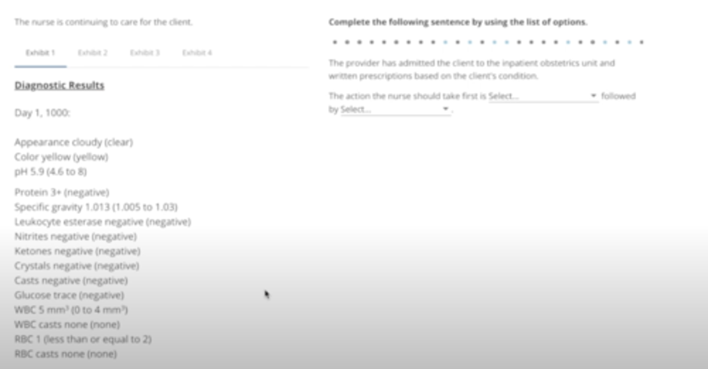 <p>evaluating the fetal heart rate tracing</p><p>inserting an indwelling urinary catheter</p>