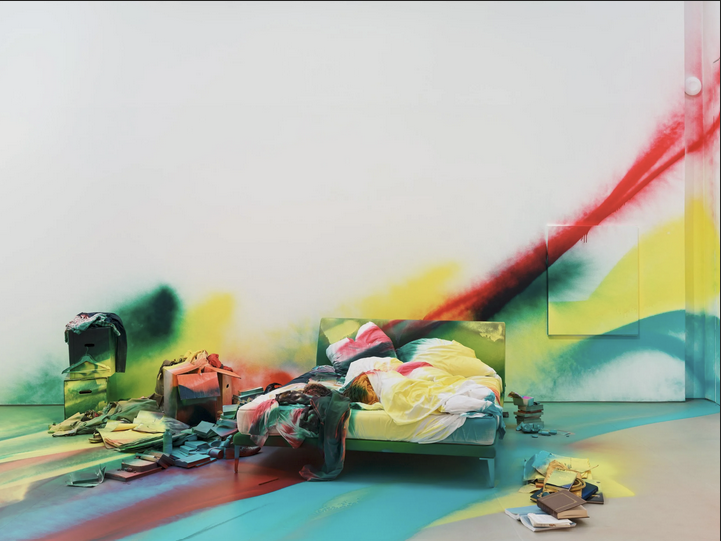 <p>Meaning: <span style="background-color: transparent;"><span>The work spray-paints a bedroom, starting with the bed as a universal, shared object, to explore change, memory, and transformation. Familiar objects become chaotic, colorful art, turning personal space into a universal experience about life, dreams, and renewal.</span></span></p>