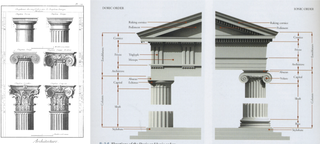 <p>Greek architecture (capitals + structure)</p>