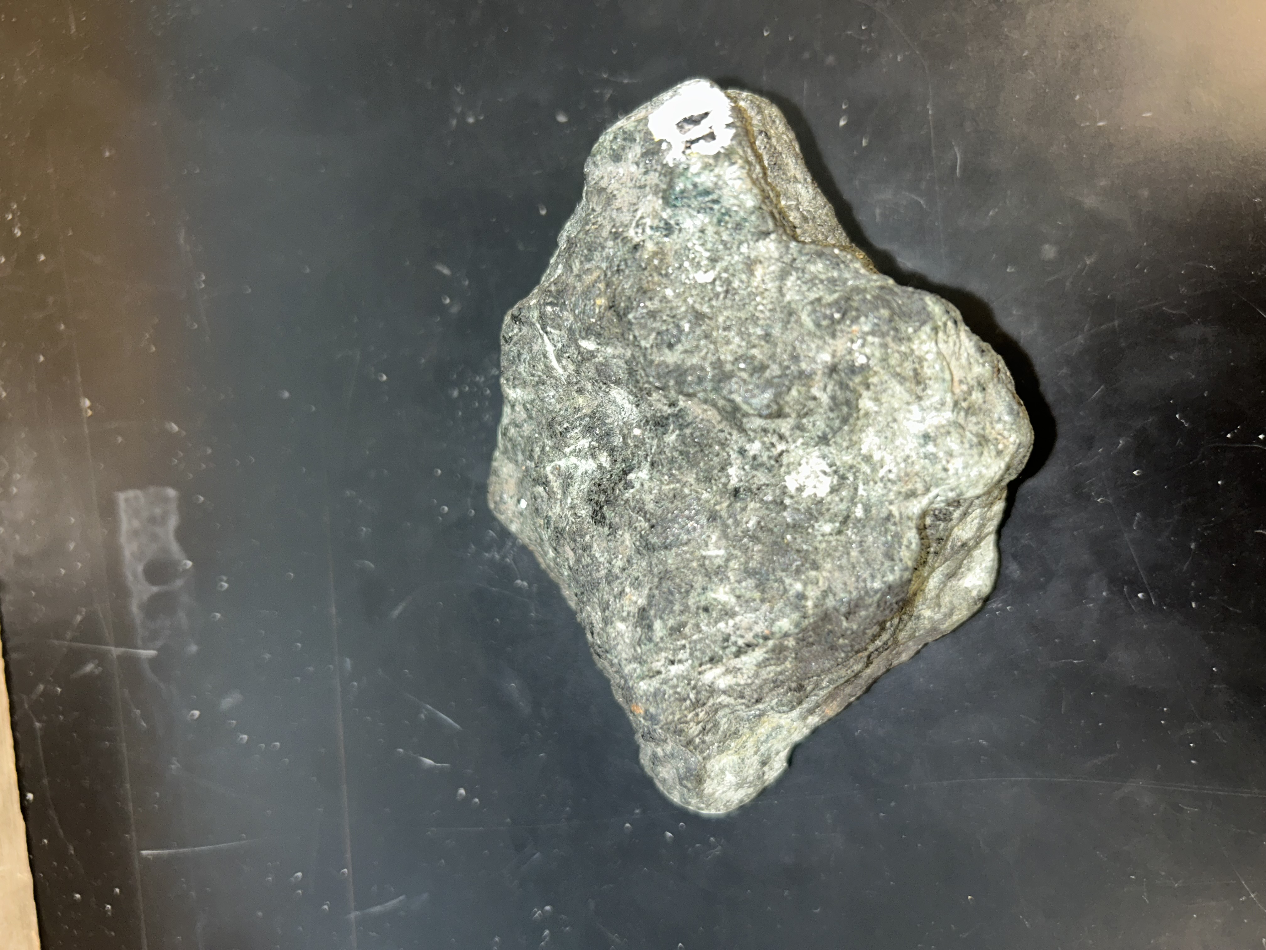 <ol><li><p>basal cleavage</p></li><li><p>﻿﻿﻿hardness = 2-2.5; does not scratch glass</p></li><li><p>﻿﻿﻿various shades of green</p></li><li><p>﻿﻿﻿flexible, but not elastic</p></li><li><p>﻿﻿﻿vitreous to pearly luster</p></li></ol>