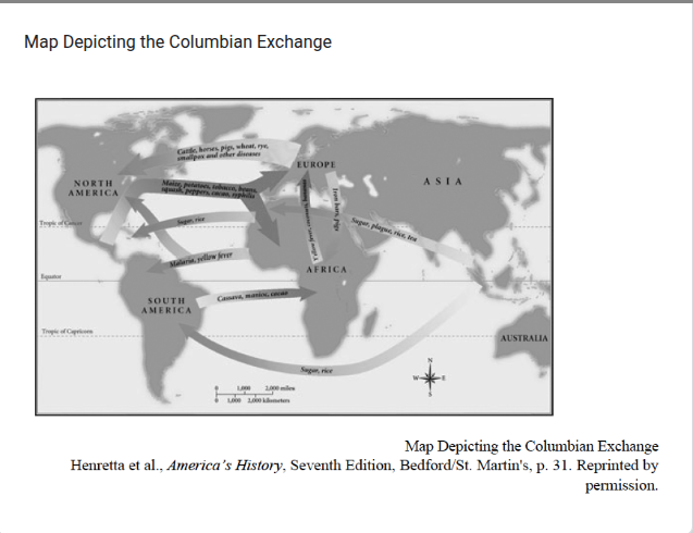 <p><span style="line-height: 1.5;"><span>Based on the map above, what was the primary reason for the growth of the Columbian Exchange?</span></span></p>