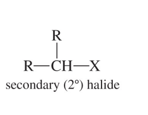 <p>An alkyl halide whose halogen-bearing carbon is attached to two other carbons.</p>