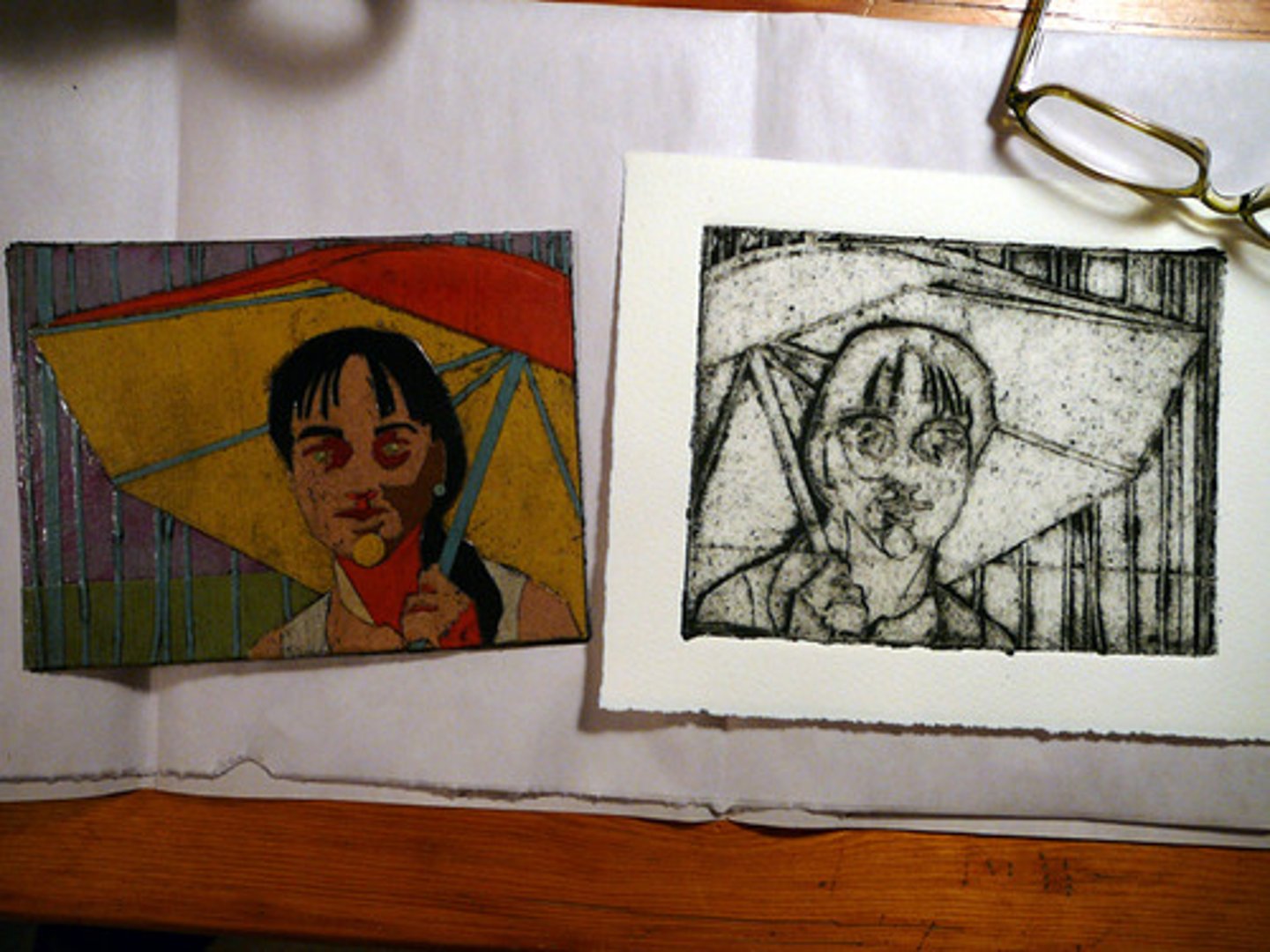 <p>Additive, a type of relief print that is created by building up or collaging material on or to a stiff surface, inking that surface, then printing</p>