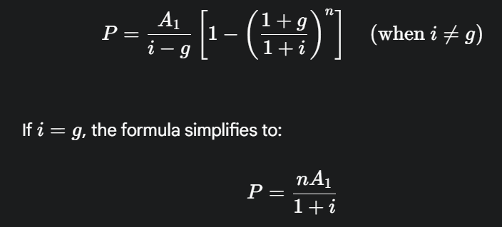 <p>When the period to period cash flow change is a uniform rate “g” (% increase)</p>