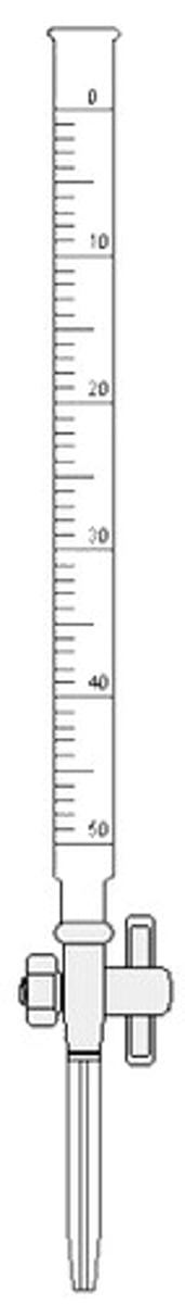 <p>measuring instrument consisting of a graduated glass tube with a tap at the bottom</p>
