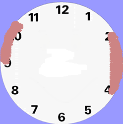 <p><strong>Left hand 9:00 </strong>to 10:30, <strong>Right hand 2:00</strong> to <strong>4:00</strong></p>