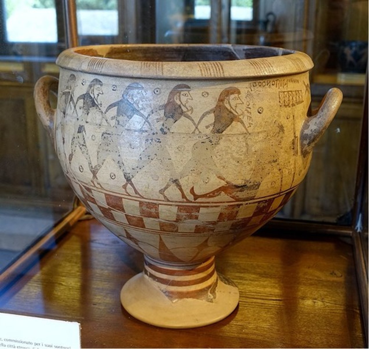 <p>Who: The krater was created by an artist named Aristonothos12.</p><p>What: The Aristonothos Krater is a large ceramic vessel used for mixing wine and water2. It is decorated with scenes depicting Ulysses and his companions blinding the giant Polyphemus3.</p><p>Where: The krater was discovered in Cerveteri, Italy2. It is currently housed in the Musei Capitolini in Rome, Italy41.</p><p>When: The krater dates back to around 650 BC2.</p><p>Why it's interesting and important: The Aristonothos Krater is significant for several reasons:</p><p>It's one of the few ancient Greek vases that bear the signature of its creator, Aristonothos1.</p><p>The scenes depicted on the krater provide valuable insights into the myths and legends of ancient Greece3.</p><p>Odysseus blinding Polyphemos; battle between merchant ship and warship, ca. 650 BC, from Cerveteri (an Etruscan site, not Greek)</p><p>The krater showcases the advanced pottery techniques and narrative styles of ancient Greek artisans2.</p><p>Its discovery in Italy highlights the cultural exchanges between different regions in the ancient Mediterranean5.</p>