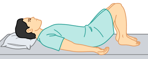 <p>patient lies flat on the back with knees bent and feet flat on the examine table.</p><ul><li><p>examine the head, neck, chest, vaginal, rectal, perineal areas.</p></li></ul><p></p>