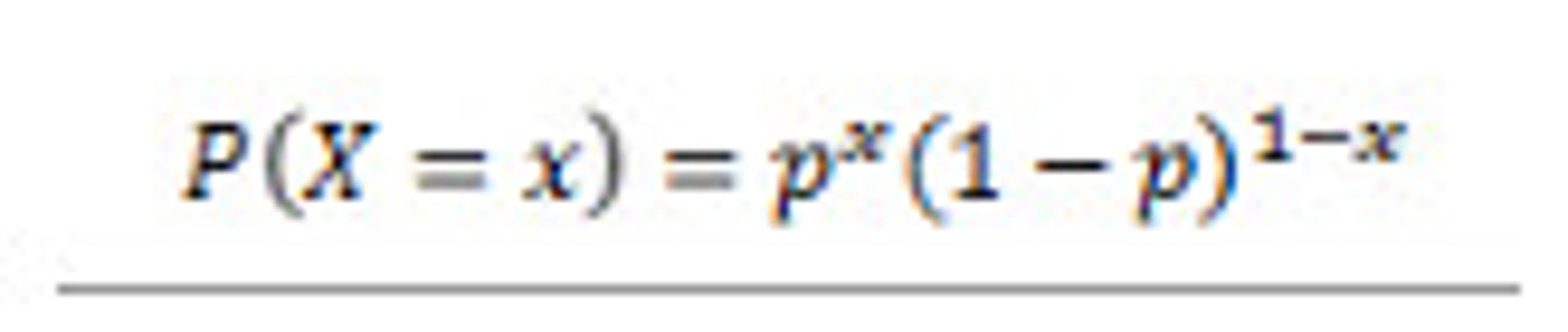 <p>discrete probability distribution that models a random variable which takes only two possible outcomes (success / failure)</p>